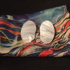 White and Grey w/ Natural Stone look Stud Earrings